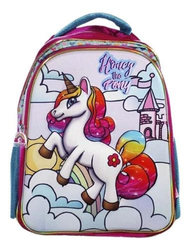 Mochila Unicornio 3d Escolar Juvenil Feminina Estampa Relevo - AZUL COM ROXO