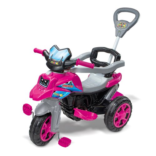 Triciclo Infantil Moto com Pedal e Haste - Rosa