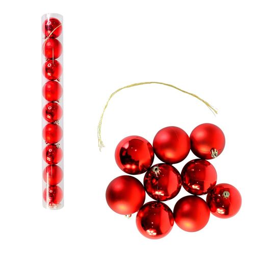 Kit com 09 Bolas De Natal de Enfeite Tamanho Padrão 6cm Vermelha