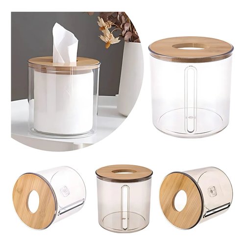Porta Papel Higiênico Redondo Com Tampa De Bambu