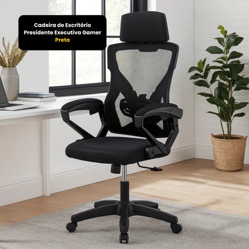 Cadeira de Escritório Presidente Executiva Gamer - Preta