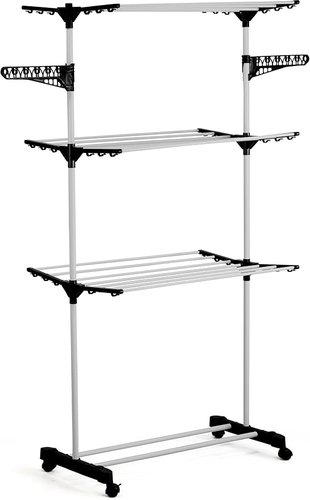 Multi Varal De Chão Com Bandejas E 3 Andares Com Cabideiro- Preta