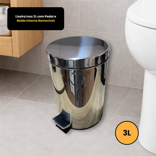 Lixeira Inox 3L com Pedal e Balde Interno Removível