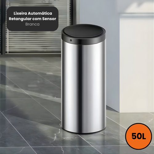 Lixeira Automática Redonda em Aço Inox 50 Litros com Sensor