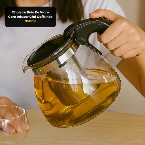 Chaleira Bule De Vidro Com Infusor Chá Café Inox 950ml