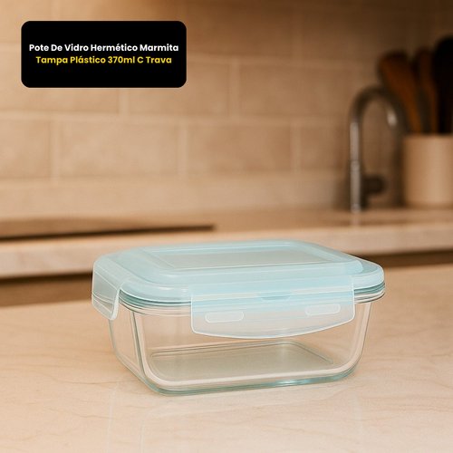 Pote De Vidro Hermético Marmita Tampa Plástico 370ml C Trava