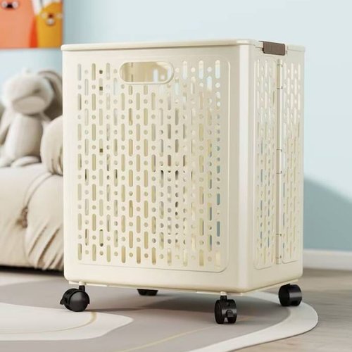 Cesto Organizador Dobrável com Rodinhas - Bege