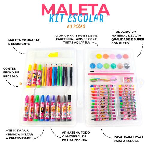 Maleta Kit Escolar com 68 Peças Glam Girls