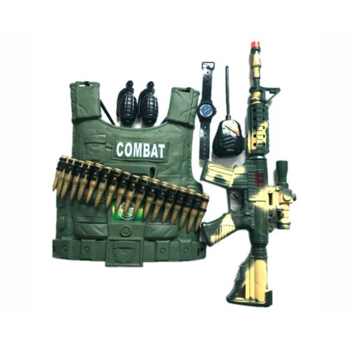 Brinquedo Kit Policial Colete com Rifle e Acessórios - Verde Militar