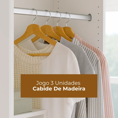 Jogo 3 Unidades Cabide De Madeira