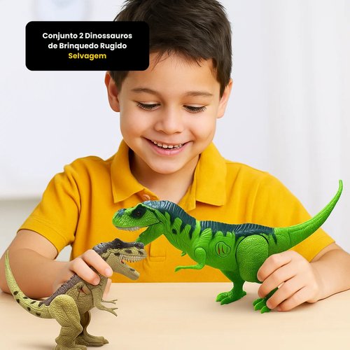 Conjunto 2 Dinossauros De Brinquedo Rugido Selvagem