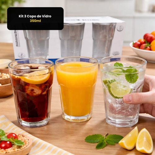 Kit 3 Copo De Vidro 350ml