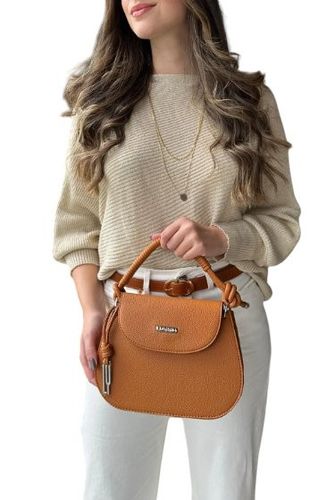 Bolsa Feminina Transversal com Alça em Corda - Caramelo