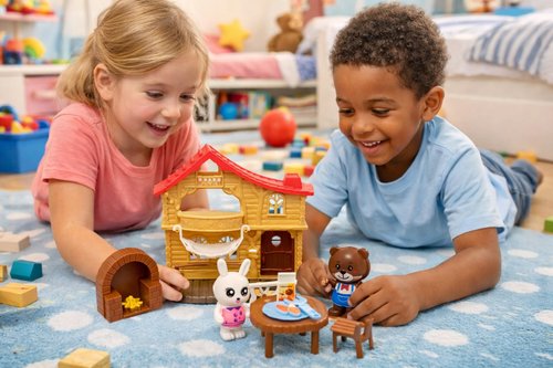 Conjunto Animais de Plástico 22 Peças com Acessórios Brinquedo Infantil - Marrom