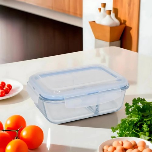 Pote Retangular Hermético Com Divisória Vidro 1520ml