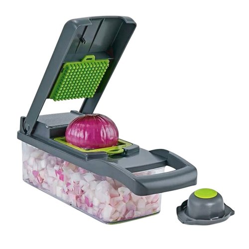 Conjunto Cortador e Ralador Multifuncional Manual 16 Peças - Cinza com Verde