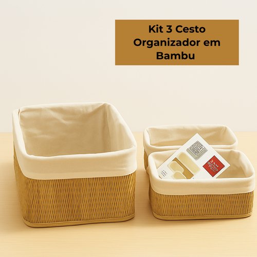 Kit 3 Cesto Organizador Em Bambu