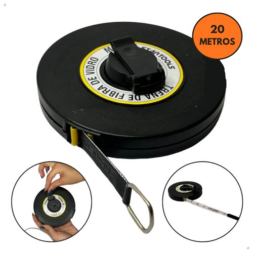 Trena Métrica 20M Fibra de Vidro - Preta