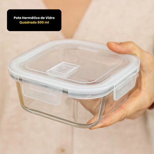 Pote Hermético de Vidro Quadrado 800 ml