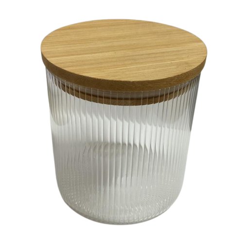 Pote De Vidro Borossilicato Listrado Com Tampa De Bambu 700ml