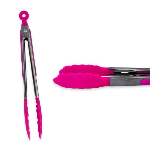 WE DROP - Pinça Pegador Culinário Silicone 30 Cm Multiuso Inox Fritura - Rosa