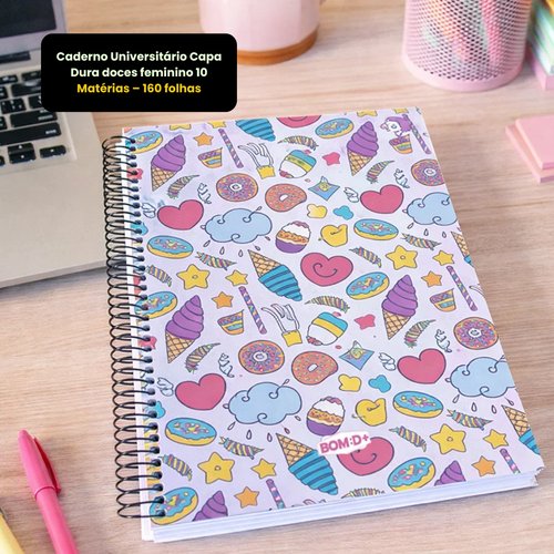 Caderno Universitário Capa Dura doces feminino 10 Matérias – 160 folhas