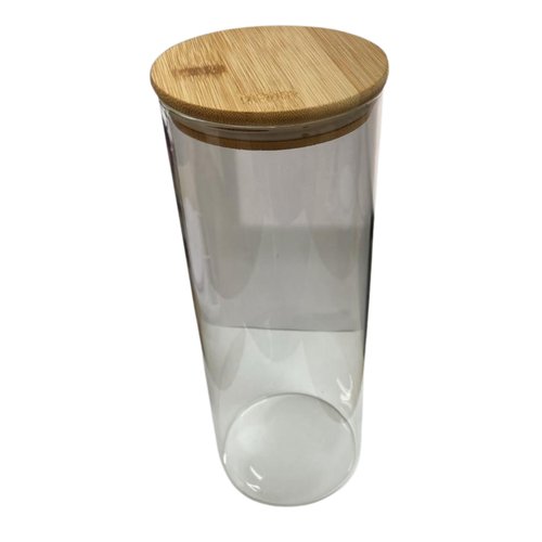 Pote De Hermetico Vidro Borossilicato Liso Com Tampa De Bambu 1,8l