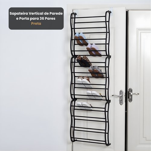 Sapateira Vertical de Parede e Porta para 36 Pares Preta