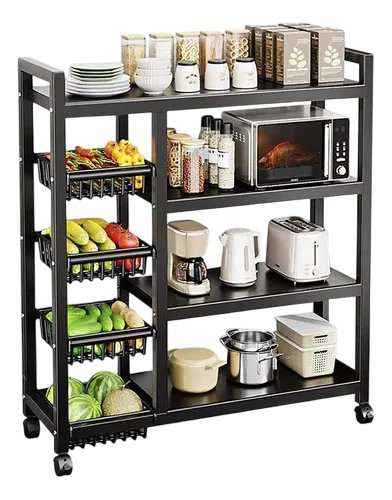 Suporte De Micro-Ondas Com Fruteira De Chão - Preto Fosco
