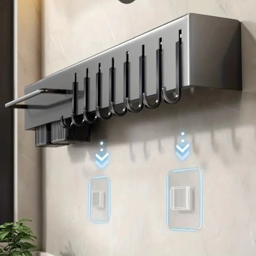 Suporte Organizador Para Utensílios De Cozinha 6 Ganchos - Cinza