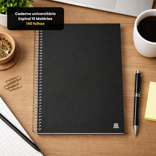 Caderno Universitário Kabum Preto 10 Matérias – 140 Folhas
