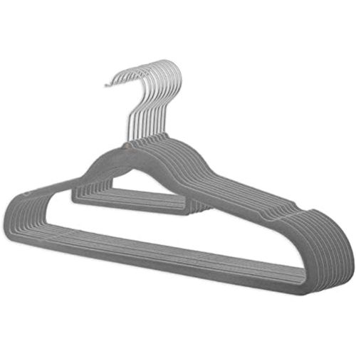 Kit 10 Unidades Cabide Slim Veludo Cinza