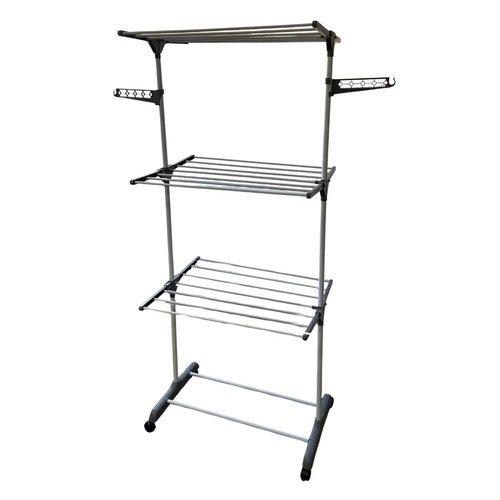 Multi Varal De Chão Com Bandejas E 3 Andares Com Cabideiro- Cinza