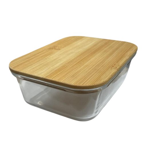 Pote Vidro Hermética Marmita Tampa De Bambu 1040ml