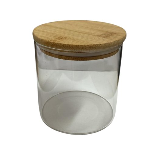 Pote De Hermetico Vidro Borossilicato Liso Com Tampa De Bambu 800ml
