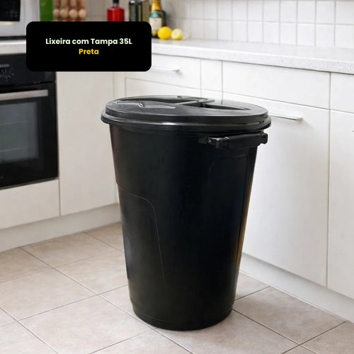Lixeira com Tampa 35L - Preta