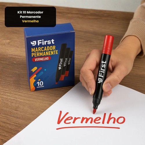 Kit 10 Marcador Permanente - Vermelha