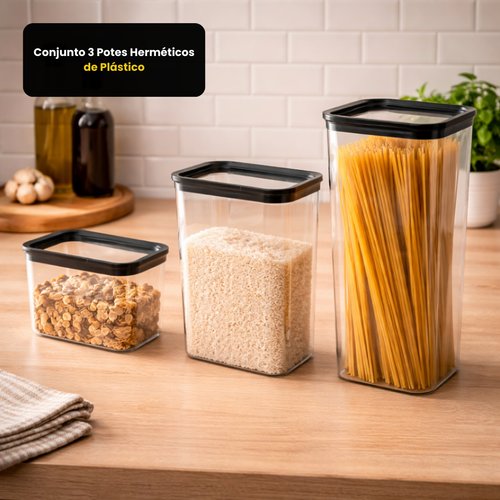 Conjunto 3 Potes Herméticos de Plástico