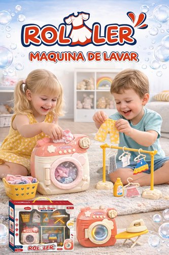 Kit Lavanderia Infantil Com Máquina De Lavar Ferro Tábua E Acessórios De Brinquedo