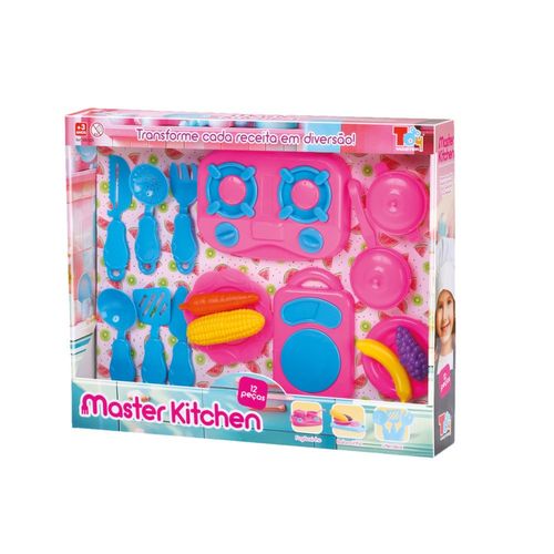 kit brinquedo de cozinha e fogão com legumes 12 Peças - Rosa