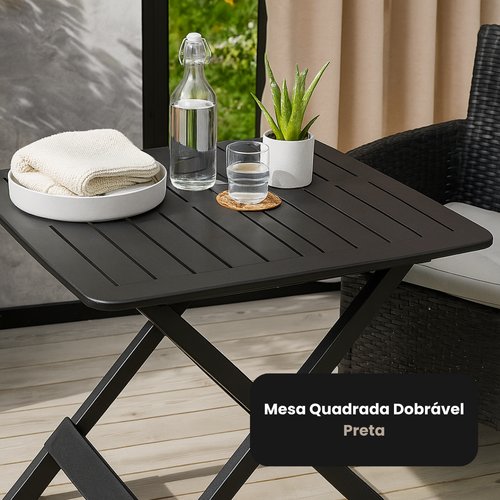 Mesa Quadrada Dobrável Preta