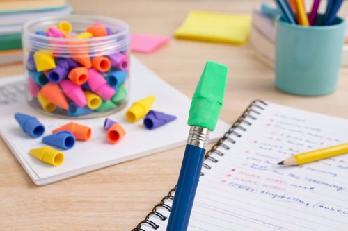 Pote 48 Borrachas Ponteira Coloridas Escolares Para Lápis Multicor