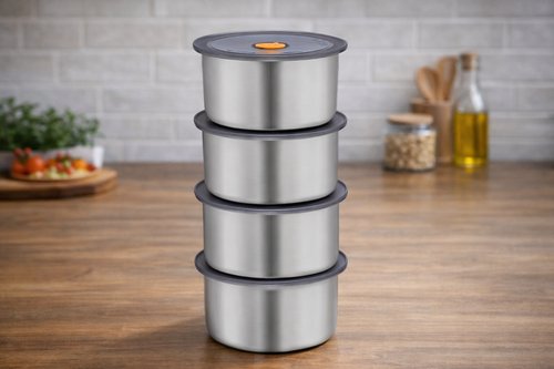 Conjunto 4 Potes Herméticos Redondo Inox 450ML