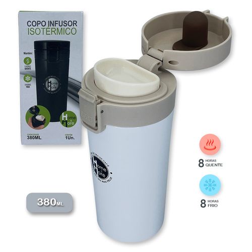 Copo Térmico Infusor 380ml Aço Inox Garrafa A Vácuo - Branco