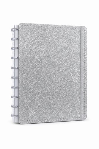 Caderno Disko Grande G Capa Dura Disco Reposicionável Shine Prata