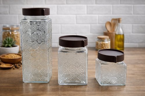 Conjunto com 3 potes de vidro - Marrom