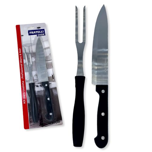 WE DROP - Kit Churrasco 2 Peças Profissional Faca e Garfo Blanc & Noir