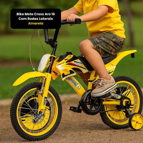 Bike Moto Cross Aro 16 Com Rodas Laterais - Amarela