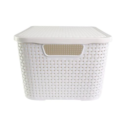 Caixa Organizadora Rattan Cesto Branco com Tampa 7 Litros