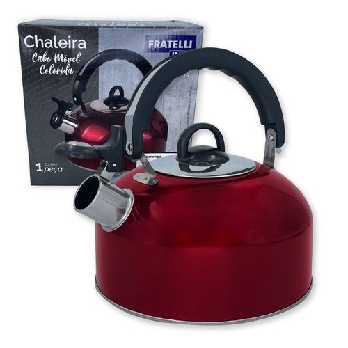 WE DROP - Chaleira Com Tampa E Apito Em Aço Inox 2 Litros - VERMELHA